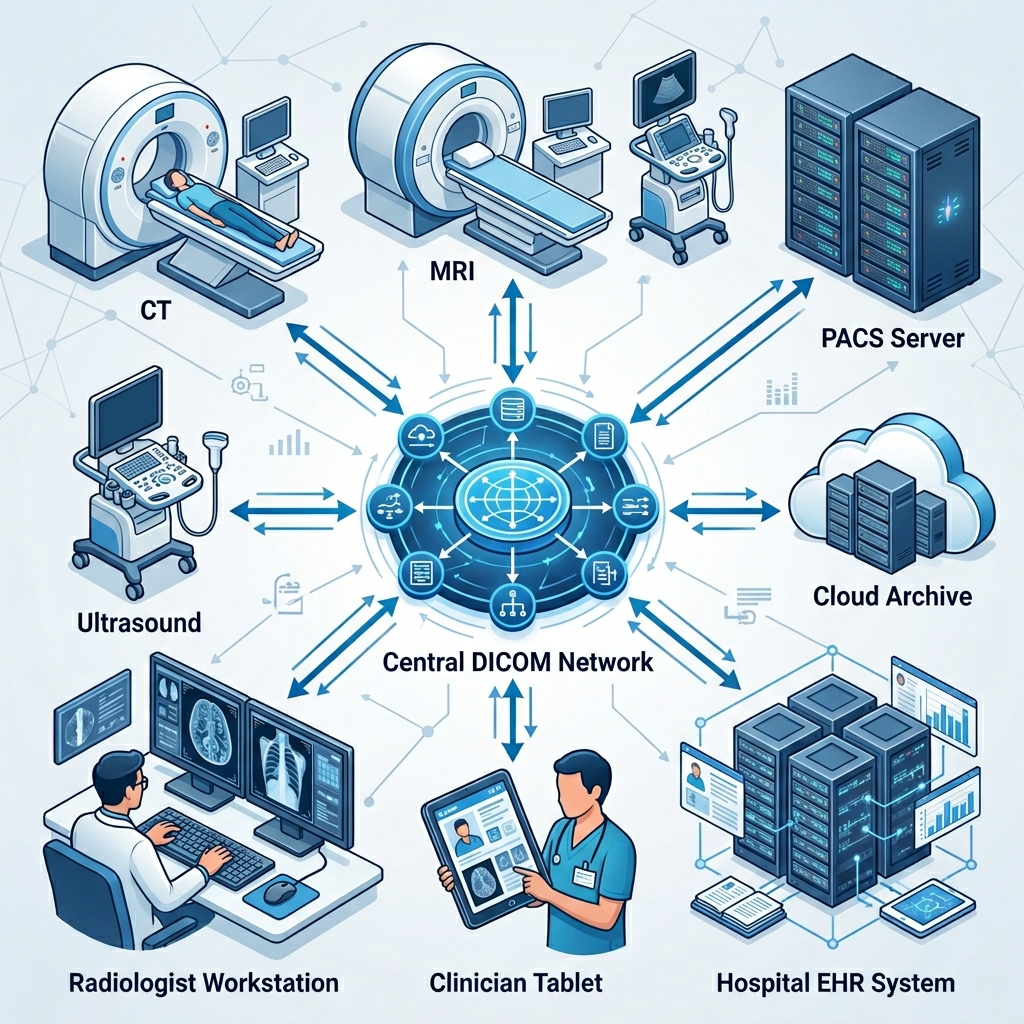 DICOM interoperability connecting imaging devices PACS cloud archive and clinical systems - PostDICOM
